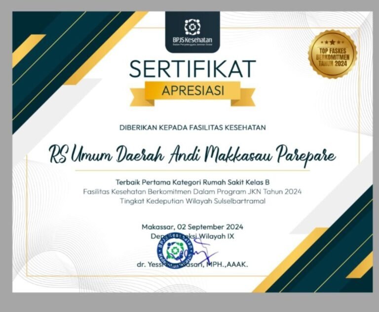 RSUD Terbaik Pertama Faskes Berkomitmen dalam Program JKN 2024 Tingkat Sulselbartramal